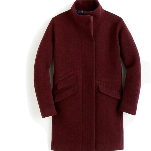 ✨NWT✨ J.CREW Cocoon Coat in Italian stadium-cloth Wool Blend Maroon Sz 0 (XS) - Picture 10 of 16